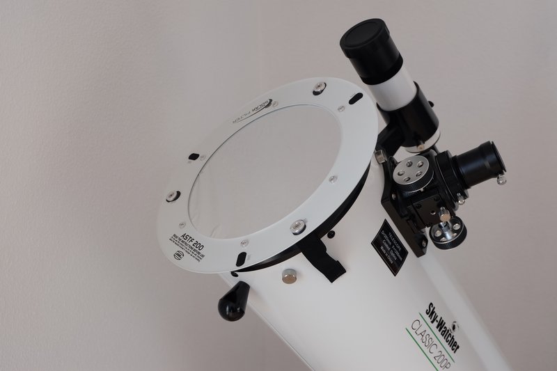 Baader ASTF 200 mm OD 5.0 filter mounted at the front of the telescope.
