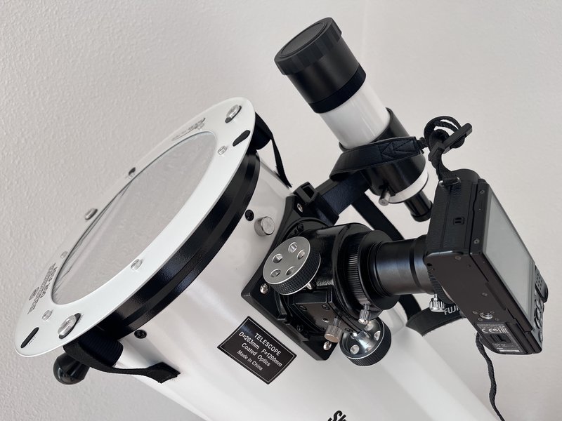 Complete eclipse setup with the solar filter and Fujifilm X-M1 installed.